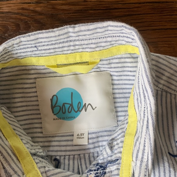 4-5 Mini Boden Blue Striped Monkey Button Down Shirt - Picture 3 of 11
